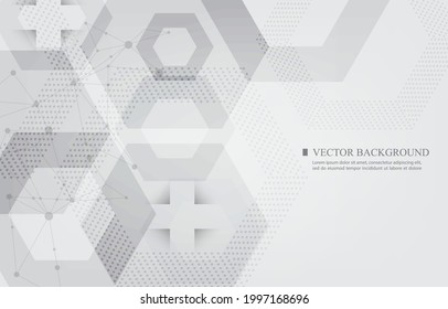 hexágono geométrico de fondo gris blanco vectorial futurista