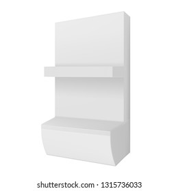 VECTOR: White gray POS POI Outdoor/Indoor 3D One Empty Shelf Showcase Display on Isolated white background. Mock-up template ready for design. - Vector
