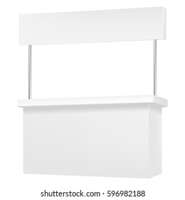 VECTOR: White gray POS POI Outdoor/Indoor 3D Empty Promotion Retail Showcase Stand Stall Display on Isolated white background. Mock-up template ready for design.