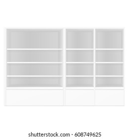 VECTOR: White gray POS POI Outdoor/Indoor 3D Empty Showcase Display on Isolated white background. Mock-up template ready for design.