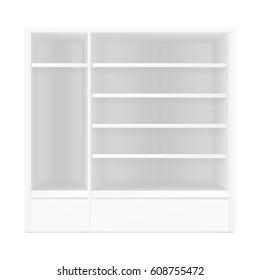 VECTOR: White gray POS POI Outdoor/Indoor 3D Empty Showcase Display on Isolated white background. Mock-up template ready for design.
