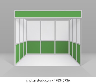 Vector White Green Blank Indoor Trade exhibition Booth Standard Stand for Presentation Isolated with Background