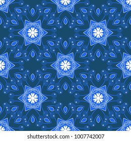 Vector white, green and blue Traditional Indian motif seamless pattern.