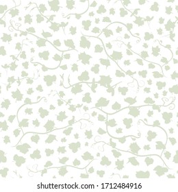 Vector white and green vine Champagne and wine collection seamless pattern background. Featuring a contemporary silhouette wine grape vine design on a white background. Good for hospitality decor etc 