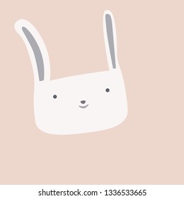 vector white and grey cute bunny on the pink beige background