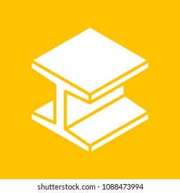 Vector White H Beam Steel Cut Logo Icon On Flat Solid Yellow Background