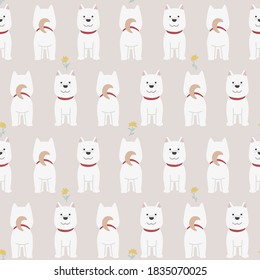 Vector white hair dog front and back side illustration seamless repeat pattern