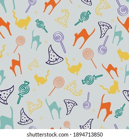 Vector White Halloween Party seamless pattern background. Perfect for fabric, scrapbooking,  packaging, and invitation cards.