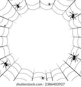 vector White Halloween spiderweb and spiders line art template