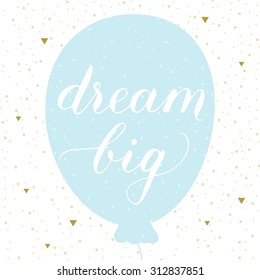 Vector white hand lettering "Home sweet home" in a blue balloon