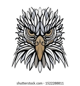 Vector White Head Eagle Illustration. Hand drawn, symmetric, animal mascot.