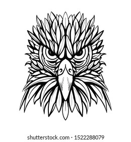 Vector White Head Eagle, Silhouette Illustration. Hand drawn, symmetric, animal mascot.