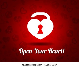 vector white heart with a keyhole on red background