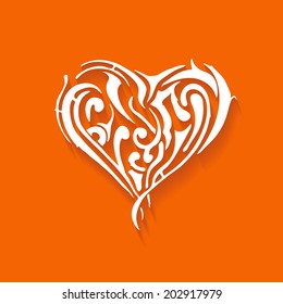 Vector white heart on orange background