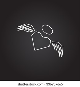Vector white heart with wings icon on dark background 