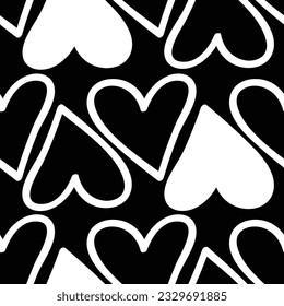 Vector White Hearts Black Background seamless pattern background. Perfect for fabric, scrapbooking, wallpaper projects and paper products.