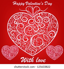 vector white hearts on red background