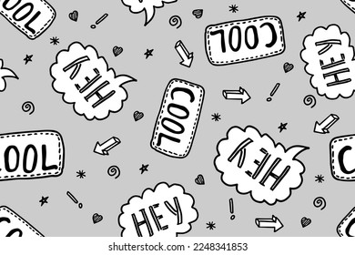 Vector White Hey Cool Speech Bubble Seamless Pattern Background. Surface pattern design perfect for fabric, scrap booking, and home decor projects.