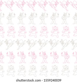 Vector white horizontal anthropomorphic characters seamless pattern background