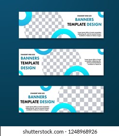 Vector white horizontal banner design with round elements for photo. Standard size templates for business and advertising.