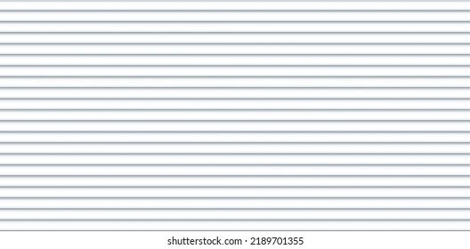 Vector white horizontal lines wall. Plastic home siding texture. Urban outdoors metal sheet fence. Iron roof tile. Warehouse industrial gray wall. Silver realistic striped floor seamless pattern