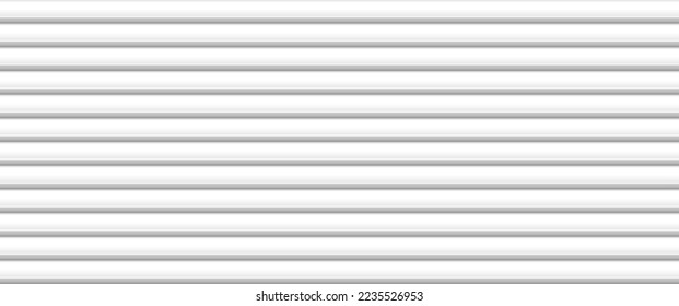 Vector white horizontal lines wall. Plastic home siding texture. Urban outdoors metal sheet fence. Iron roof tile. Warehouse industrial gray wall. Silver realistic striped floor seamless pattern