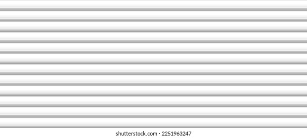 Vector white horizontal lines wall. Plastic home siding texture. Urban outdoors metal sheet fence. Iron roof tile. Warehouse industrial gray wall. Silver realistic striped floor seamless pattern