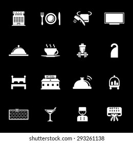 Vector white Hotel icon set on black background