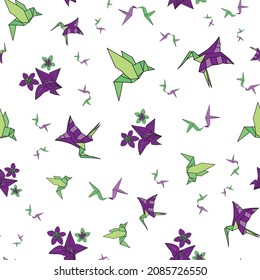 Vector White hummingbird Origami birds background pattern