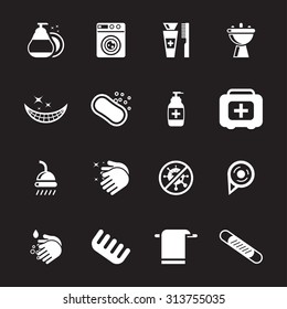 Vector white hygiene icon set on black background