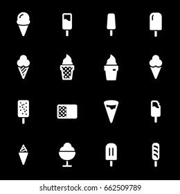 Vector white ice cream icons set on black background