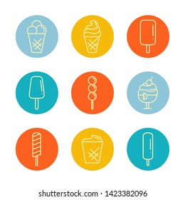 Vector white  ice cream set,collection,pictogram,symbol.Sweet food sign iisolated on a white background 