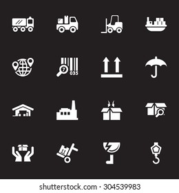Vector white Industry & Logistics icon set on black background