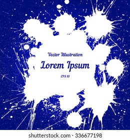 Vector white ink splashes  with space for text over blue. Element for your designs, projects, promotional sales and other your projects. Just add your text
