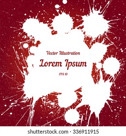 Vector white ink splashes with space for text over red. Element for your designs, projects, promotional sales and other your projects. Just add your text