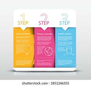 Vector white instrucions table with rounded corners and three steps as three blocks template - yellow, cyan, magenta