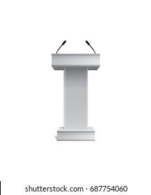 Vector white isolated tribune with microphones on white background.