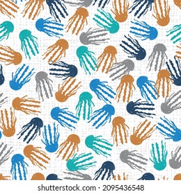 Vector white jelly fish abstract doodle seamless repeat pattern 06 with canvas background. Perfect for fabric, scrapbooking and wallpaper projects.