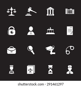 Vector white justice Icons set on black background