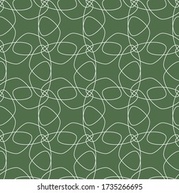 Flores de encaje blanco vectorial. Elegante patrón de adorno impecable con arte de línea dibujado a mano. Teselando elementos florales sobre un rico fondo verde. Para tela de moda, embalaje, invitación, papel pintado.