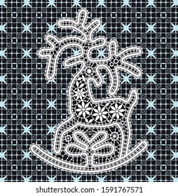Vector White Lace Horses Deer Clip Art 