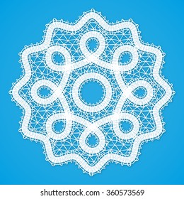 Vector white lacy round napkin in Russian Vologda lace style