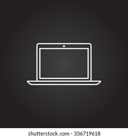Vector white laptop icon on dark background 