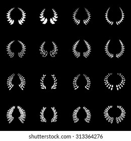 Vector white laurel wreaths icon set.