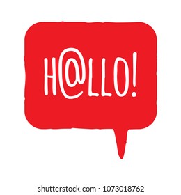 Vector white lettering hello hallo word design in red talk ballon, great for your blog, website, t-shirt, postcard and other