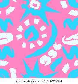vector white and light blue rough freeform  shape brush stroke seamless pattern on pink