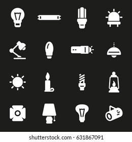 Vector white light icons set on black background