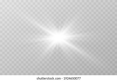Vector white light. Sun, sun rays, flare, dawn png. Explosion of white light. White Star PNG. White flash png.