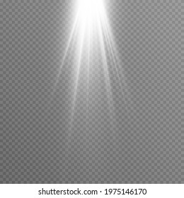 Vector white light. Sun, sun rays, flare, dawn png. Light source. Explosion of white light. White Star PNG. White flash png.