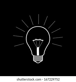 Vector white lightbulb on the black background.